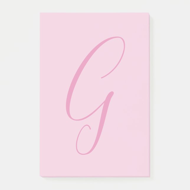 Initialbokstavsmonogram Ljusrosa Enkel Chic Post-it Block (Framsida)