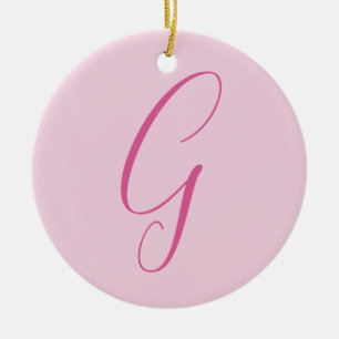 Initialbokstavsmonogram Ljust rosa Enkel Chic Julgransprydnad Keramik