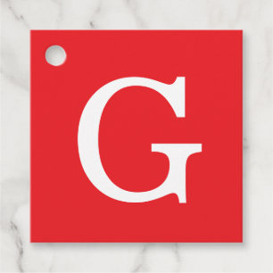 Initialbokstavsmonogram röd vit enkel gåvor etiketter