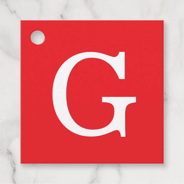 Initialbokstavsmonogram röd vit enkel gåvor etiketter (Framsida)