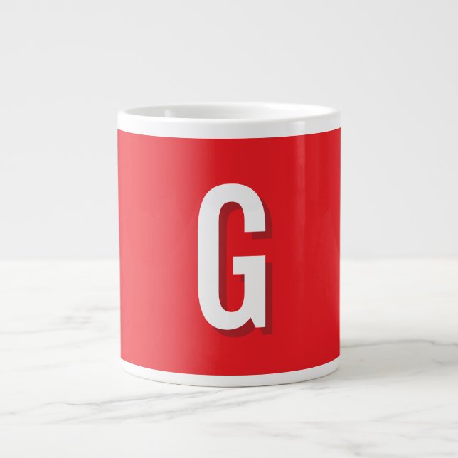 Initialbokstavsmonogram Röd Vit Enkel Jumbo Mugg (Framsidan)