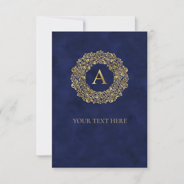 Initialen En gyllene Damask Klassiskt Mönster  Tack Kort (Framsida)