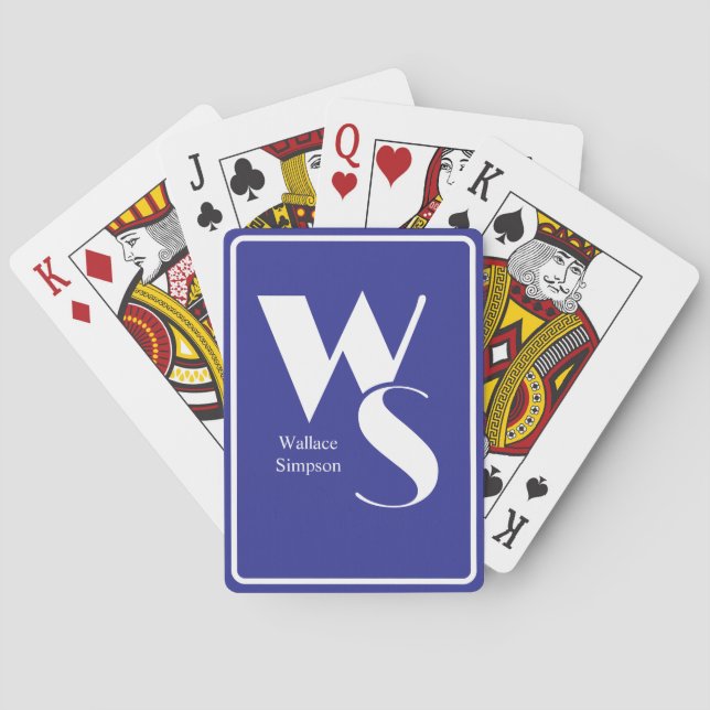 Initialer Broderade Namn Blå & Vit Bordsspel Casinokort (Baksidan)