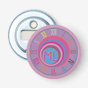 Initialer Clock Art Rosa Lila Blue Colorful Flasköppnare