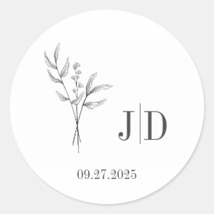 Initialer & Date Elegant minimalist Bröllop Runt Klistermärke