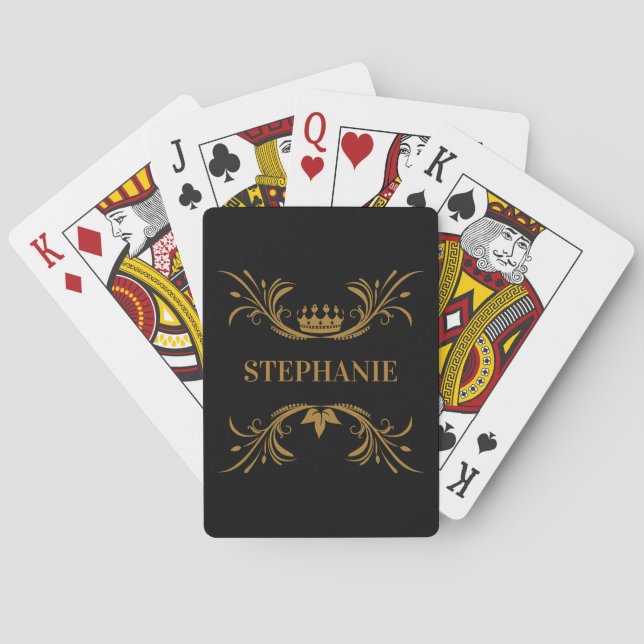 Initialer Elegant svart och guld krona Casinokort (Baksidan)