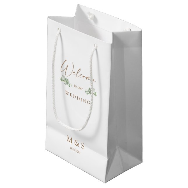 Initialer Eucalyptus Wedding Favor White & Guld (Framsidan Vinklad)