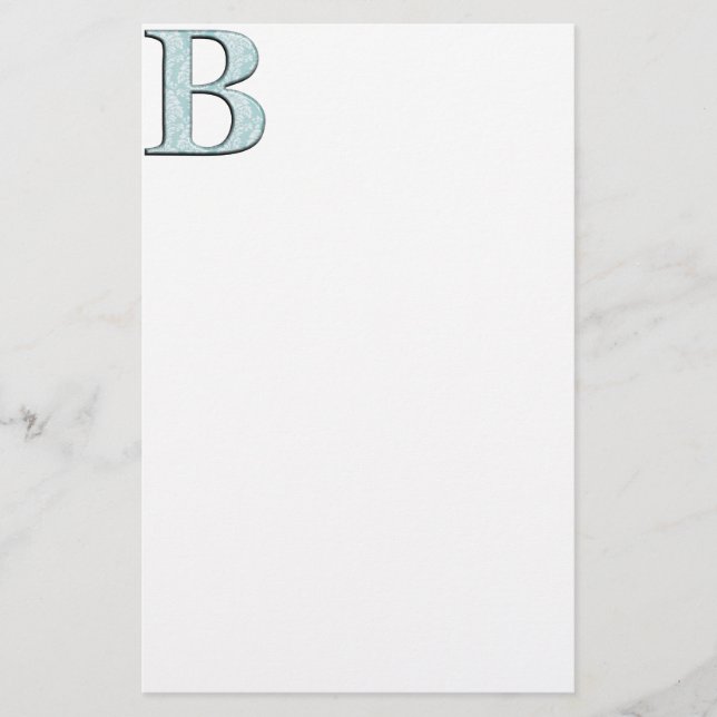 Initialer för blå Blommigt Skriv ut B monogram Brevpapper (Framsida)