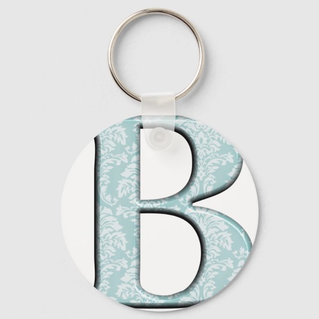 Initialer för blå Blommigt Skriv ut B monogram Nyckelring (Framsida)