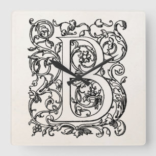 Initialer för Parchment "B" för Monogram för Fyrkantig Klocka