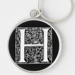 Initialer för vit "H" för svart för Monogram f Rund Silverfärgad Nyckelring