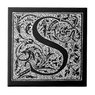 Initialer för vit "S" för svart för Monogram f Kakelplatta