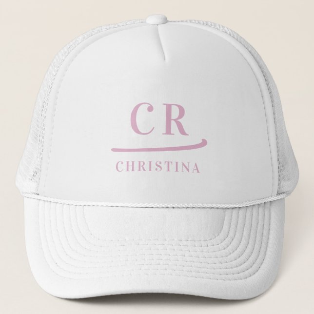Initialer i monogram Minimalistisk rosa & vit Keps (Framsida)