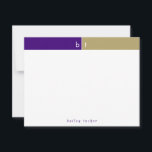 Initialer Lila Guld Monogram Personal Stationery Anteckningskort<br><div class="desc">Denna enkla och moderna utformning har ett 2-färg-band med 2 initialer och namn/text vid grund. Klicka på knappen Anpassa om du vill justera inslagen och/eller ändra texten ytterligare! Det finns variationer i denna utformning, ytterligare färg och samordnade produkter i vår butik, zazzle.com/store/doodlelulu. Kontakta oss om du behöver den här designen...</div>