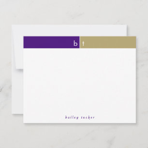 Initialer Lila Guld Monogram Personligt brevpapper Anteckningskort