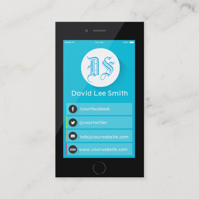 Initialer logotyp monogram smartphone-affärskort visitkort (Framsida)