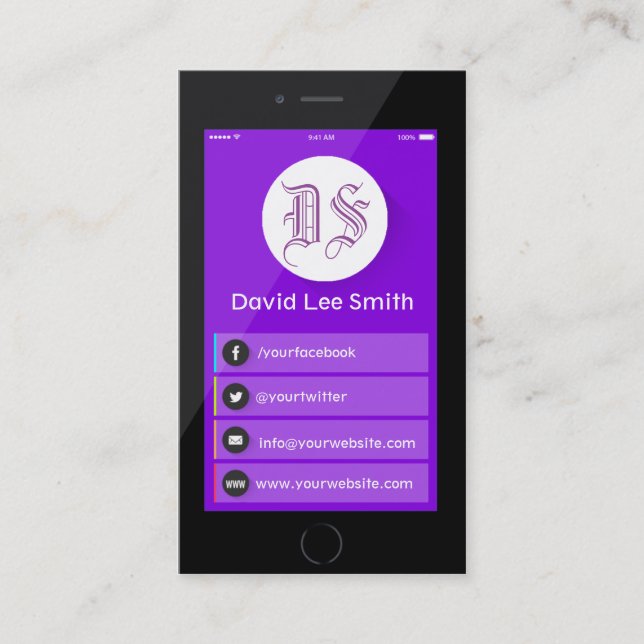 Initialer logotyp monogram smartphone visitkort (Framsida)