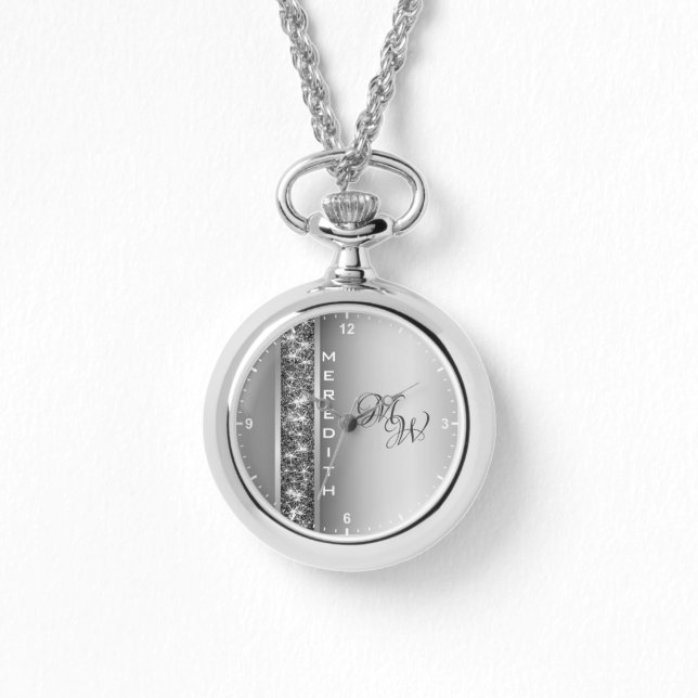 Initialer med det anpassade namnet Silver Glitter  Armbandsur (Framsida)