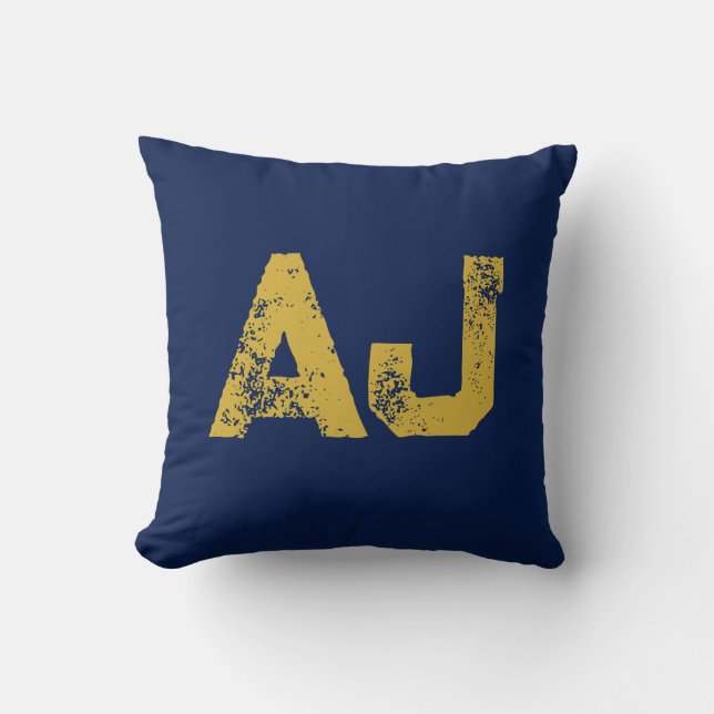 Initialer Monogram Guld & Blå Enkel Ren Kudde (Framsida)
