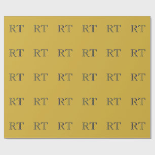 Initialer Monogram Guld & Blå Enkel Ren Presentpapper