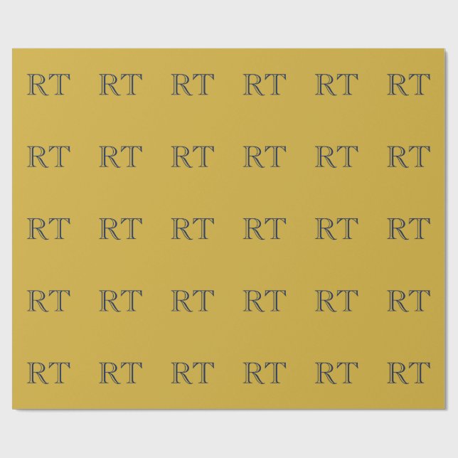 Initialer Monogram Guld & Blå Enkel Ren Presentpapper (Platt)