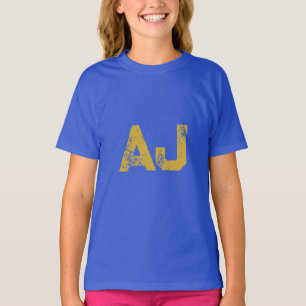 Initialer Monogram Guld & Blå Enkel Ren T Shirt