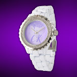 Initialer Monogram med Lila Glitter | Armbandsur<br><div class="desc">Ta med handleden med tidlös elegans med hjälp av kvinnans vita näsborrklocka. Den här klockan har en inledande monogram för personlig i lila med en lysande lila glitter, och tillför en aning gnistra och sofistikering till din vardag stil. Perfekt för dem som uppskattar en kombination av funktionalitet och modernt flust....</div>