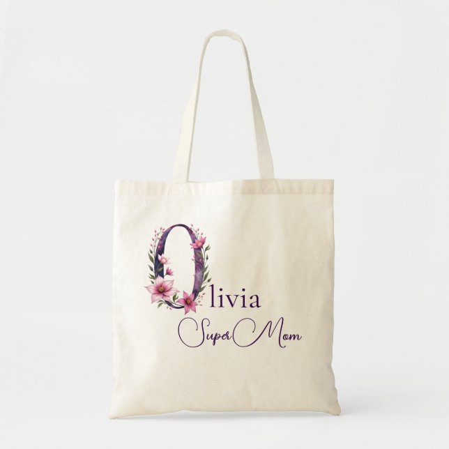 Initialer Monogram + Namn Super Mamma Tygkasse (Framsidan)