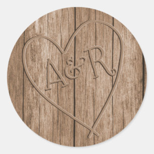 Initialer, monogram träeffektdetikett runt klistermärke
