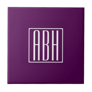 Initialer Monogram Vit om djup Lila Kakelplatta