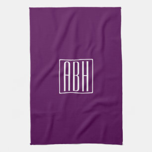 Initialer Monogram Vit om djup Lila Kökshandduk