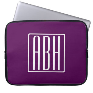 Initialer Monogram Vit om djup Lila Laptop Fodral