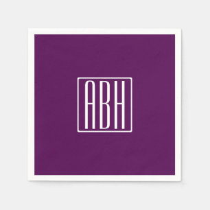 Initialer Monogram Vit om djup Lila Pappersservett