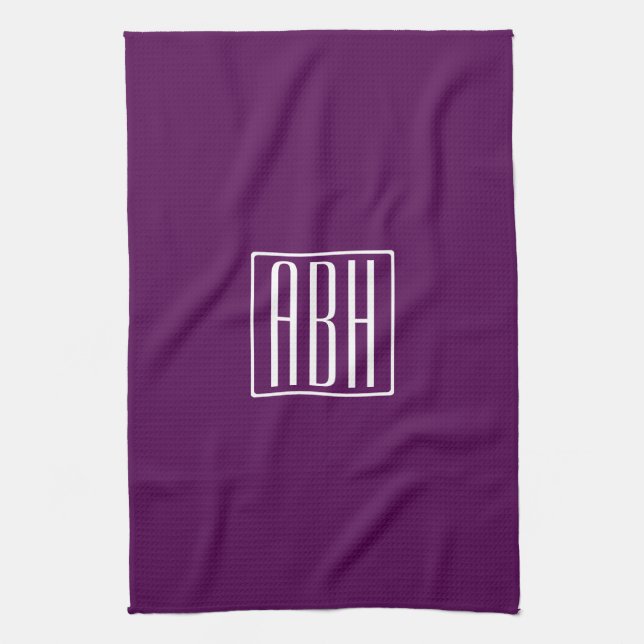 Initialer Monogram | Vit På Djup Lila Kökshandduk (Vertikal)