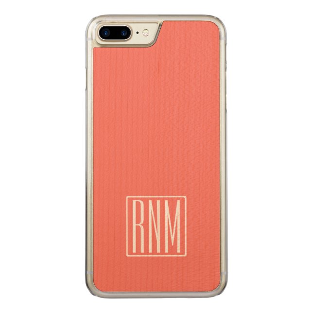 Initialer Monogram | Vit på korall Carved Wood iPhone Skal (Baksida)