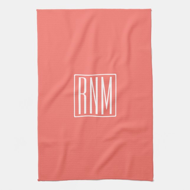 Initialer Monogram | Vit på korall Kökshandduk (Vertikal)