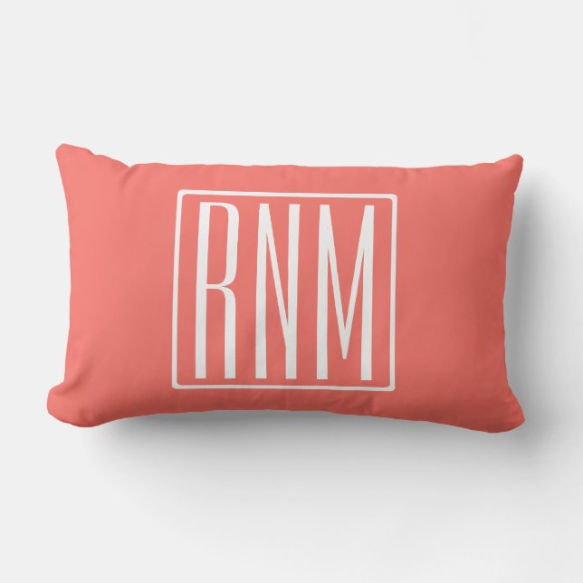 Initialer Monogram | Vit på korall Lumbarkudde (Framsida)