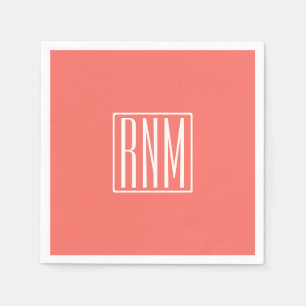 Initialer Monogram Vit på korall Pappersservett