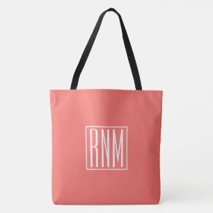 Initialer Monogram Vit på korall Tygkasse