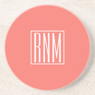 Initialer Monogram Vit på korall Underlägg
