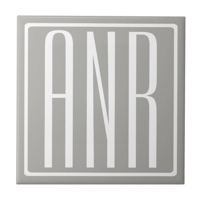 Initialer Monogram | Vit på ljus Grått Kakelplatta (Framsidan)