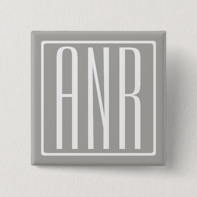 Initialer Monogram | Vit på ljus Grått Knapp (Framsida)