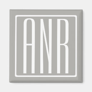Initialer Monogram   Vit på ljus Grått Magnet