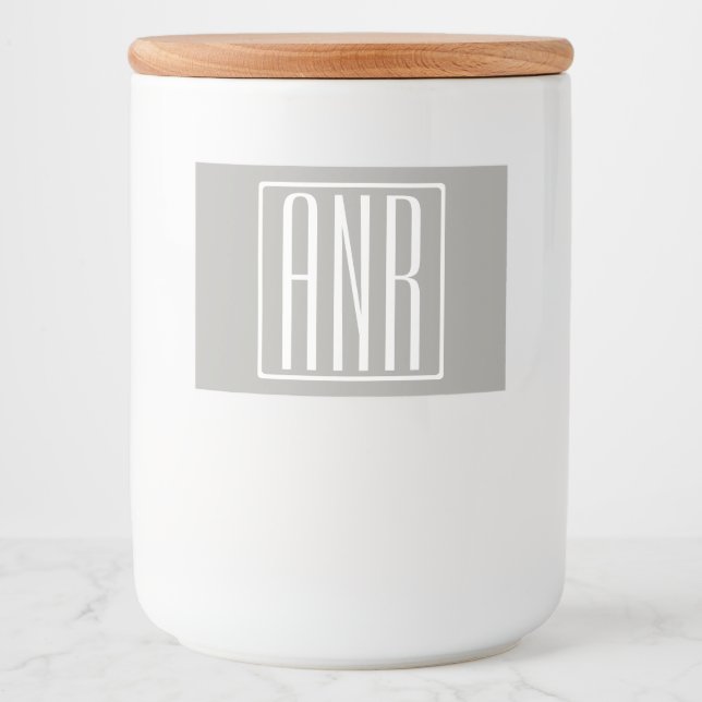 Initialer Monogram | Vit på ljus Grått Mat Etiketter (Framsida)