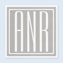 Initialer Monogram | Vit på ljus Grått Pappersservett