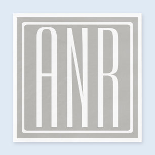 Initialer Monogram   Vit på ljus Grått Pappersservett