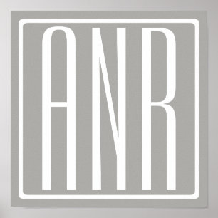 Initialer Monogram Vit på ljus Grått Poster