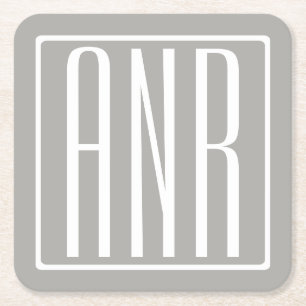 Initialer Monogram   Vit på ljus Grått Underlägg Papper Kvadrat