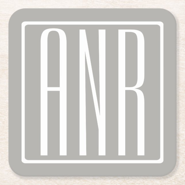 Initialer Monogram | Vit på ljus Grått Underlägg Papper Kvadrat (Framsidan)