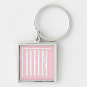 Initialer Monogram Vit på Ljus rosa Fyrkantig Silverfärgad Nyckelring
